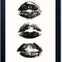 Black and White Painting Kiss Lips Wall Art Framed Woman Makeup Room Wall Art Fashion Preppy Dorm Trendy Print Poster Funky Girly Bathroom Decor