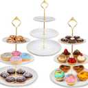 3 Pack 3 Tier Serving Tray Plastic White Cupcake Stand Tower Round Shape Tiered Dessert Serving Tray Dessert Cookie Display Stand for Tea Party, Baby Shower, Wedding, Birthday, Home Dcor