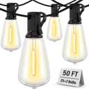 Outdoor String Lights Waterproof, 50FT Patio Lights with 26 ST38 Edison Bulbs (1 Square), Outside Hanging Decorative Lights for Porch, Balcony, Blackyard, Bistro, Garden, 2700K