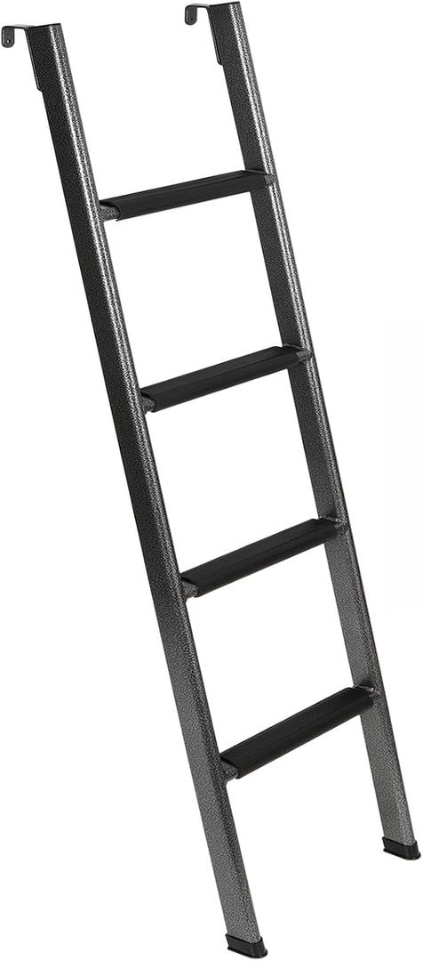 Anti-Slip RV Bunk Ladder, 52in Integrated Heavy Duty Steel Camper Bunk Bed Ladder with Anti-Slip Rubber Foot Pads and Hooks - Black