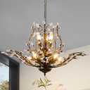 Vintage Crystal Chandelier with Aged Bronze Branch Design, 8-Light Ceiling Hanging Light Fixture for Dining Room Living Room Bedroom Hallway, Chain Adjustable