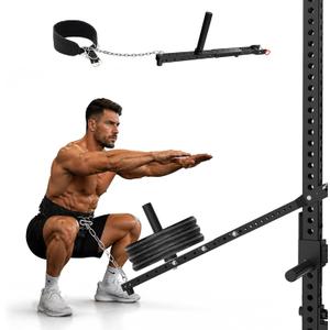 Belt Squat Attachment with Universal Belt for All Power Racks Durable Weight Belt Squat Attachment with Adjustable Length for 2"x 2", 3"x 3", 2"x 3" Squat Racks and 1'' or 5/8'' Holes, Black