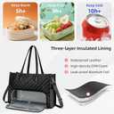 KKXIU Updated 2-in-1 Insulated Lunch Bag & 15.6 Inch Laptop Tote for Women, Large Capacity Thermal Meal Bag with Padded Laptop Compartment, Quilted Work Bag for Office, Teacher, Commuter (Black)