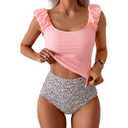 Eomenie Tankini Swimsuits for Women Ruched Tummy Control Bathing Suits Two Piece Swim Tank Top with High Waisted Bottom, Light Pink, XL