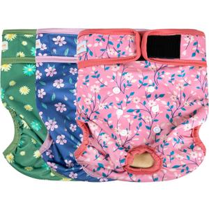 Langsprit Washable Female Dog Diapers - Doggie Reusable Diapers for Doggy Puppy Female in Period - Highly Absorbent Dog Heat Panties Flower-1 XL