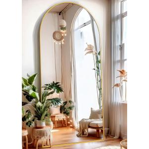 Floor Mirror, Full Length Mirror with Stand, Arched Wall Mirror, 26"x68" Mirror Full Length, Gold Floor Mirror Freestanding, Wall Mounted Mirror for Bedroom Living Room, Gold (68"L x 26"W)