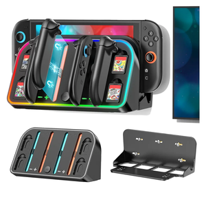 Switch 2 Wall Mount Charging Dock for 2025 Joycon 2, Wall Mount Kit Shelf for Nintendo Switch 2 Accessories, RGB Charger Dock Station with 4 Game Storage Holder for Nintendo Game Console Holder Stand