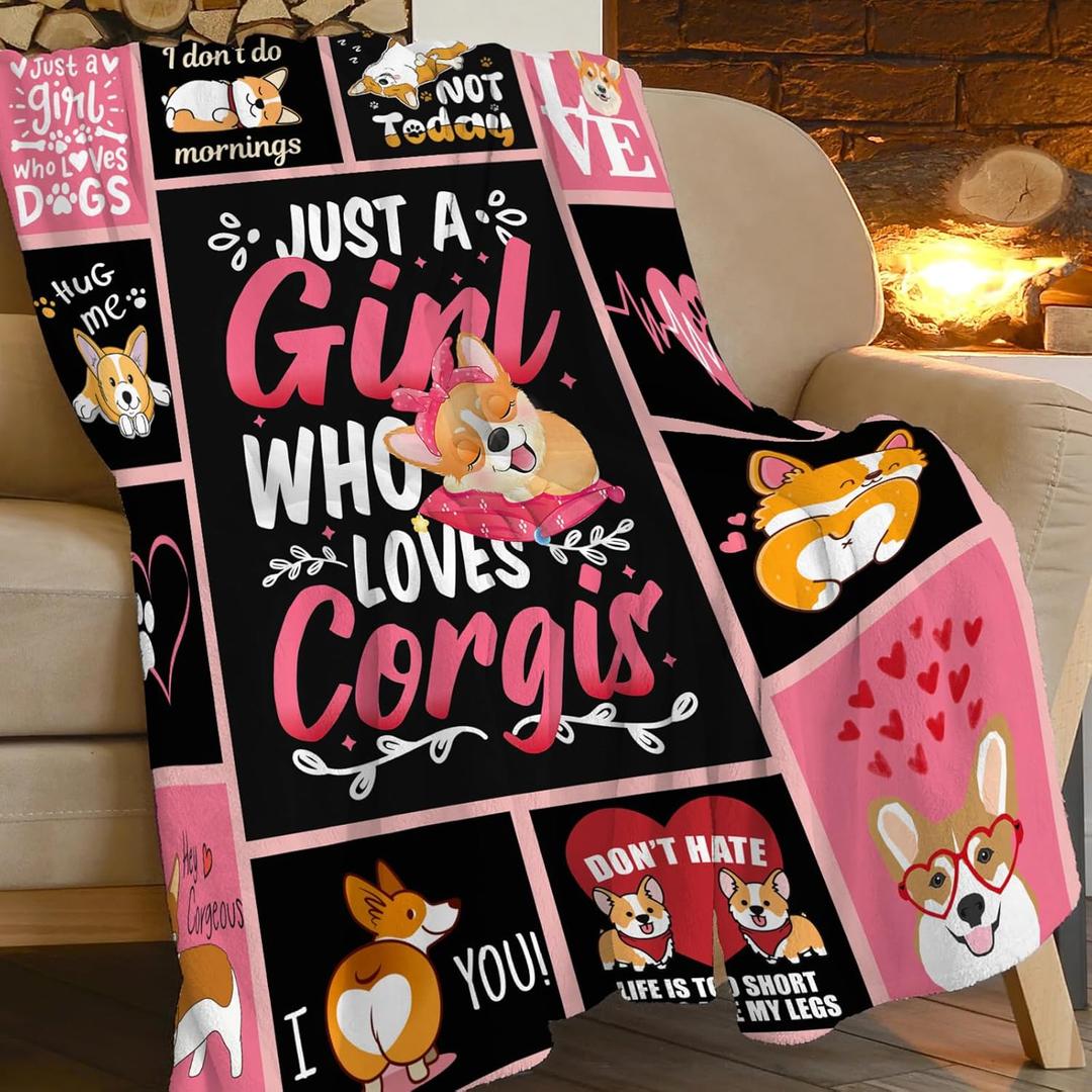 Just a Girl Who Loves Corgis Blanket Gifts for Girls Women Cute Corgi Dog Fleece Blankets Soft Warm Pink Animal Throw Cozy Flannel Plush Stuff Throws for Lovers Kids Adults Bed Bedding Decor 50"x40"