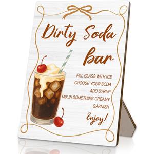 Dirty Soda Bar Sign, Wedding Signs for Reception Ceremony Home Party Tabletop Desk Decorations,Wedding Mocktail Bar Wooden Stand Sign 5x7 Inch, Baby Bridal Shower Table Decor,