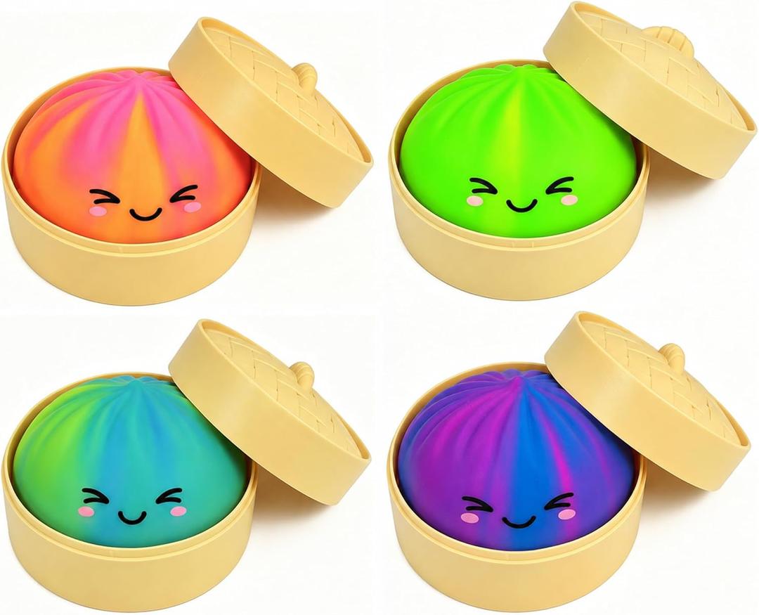 Colorful Dumpling Squishies New Mystery Squishies Dumpling with Box Stress Relief Balls Sensory Toys Desk Squeeze Toys Gift(4PC)