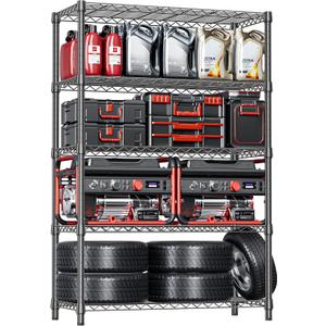IZEUK 5-Tier Heavy Duty Metal Storage Shelving Unit (Black, 17.7" D x 47.2" W x 72.3" H, 1750 lbs Capacity), Adjustable Steel Wire Rack Shelf Organizer for Garage, Kitchen, Basement, Laundry, Office