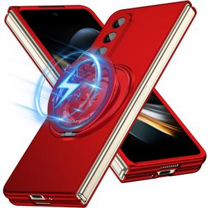 Magnetic Case for Galaxy Z Fold 4 with Rotatable Stand, Matte PC Case for Women Men Girls Boys Drop Protection Shockproof Slim Fit Durable Cover for Galaxy Z Fold 4, Red 13.9