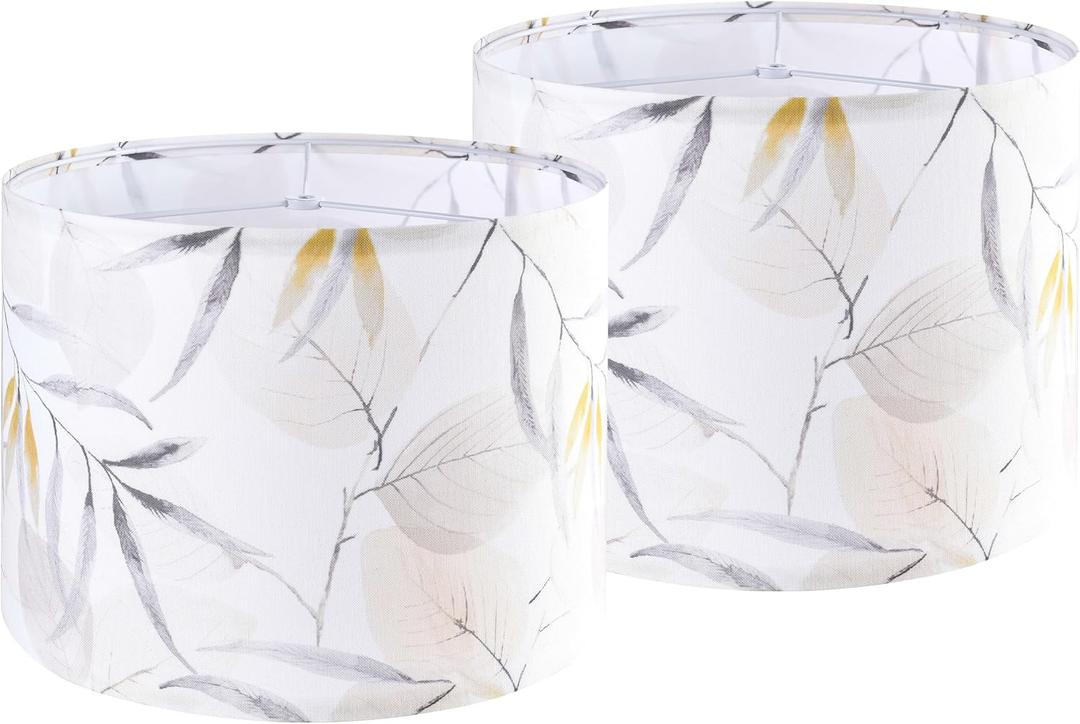 Lamp Shade Set of 2 For Table Lamps, 13" Top x13" Bottom x 10" High(Spider), Printing Leaf Modern Lampshades For Bedroom, Living Room Lamps Replacement Shades, Easy Assembly Required, By GO&SO