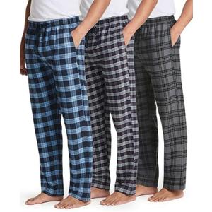 Real Essentials 3 Pack: Men's Soft Cotton Flannel Pajama Pants PJ Lounge Bottoms Elastic Waist Pockets (Big and Tall) L