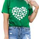 St Patrick's Day Shirts for Women Lucky Irish Shamrock Paddy's Shirt Cute Shamrock Graphic Short Sleeve Tees Tops 2025 (X-Large, Green-01)