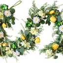 TEMPUS 6Ft Spring Summer Artificial Eucalyptus Garland with Tulips, Hydrangeas & Greenery - Yellow White Floral Vine for Mantle Table Centerpiece, Wedding Home Decor, Year-Round Indoor Outdoor