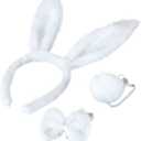 BinaryABC Bunny Rabbit Costume Set,Ears Headband Bow Ties Tail Set,Halloween Costume Assesories (White)
