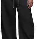 Susclude Mens Baggy Sweatpants Wide Leg Premium Lightweight Drawstring Pants Breathable Cotton Lounge Joggers with Pockets (Black), Size: S
