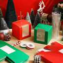 Motiskyy 48 Set Christmas Candy Apple Boxes with Hole Stick and Ribbons 4x4x4 Inch Caramel Apple Gift Cake Treat Boxes with Clear Window for Xmas Party(Christmas Color)