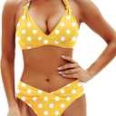 Yonique Women Two Piece Bathing Suits Push Up Bikini Set Halter Swimsuit Vintage Swimwear (X-Large, Yellow Retro Dot)