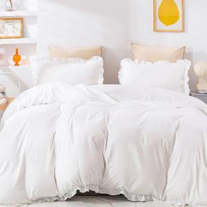 CLOTHKNOW White Ruffle Queen Comforter Set Farmhouse Bedding Comforter Sets Shabby Chic Comforter Soft Comforter with 2 x Pillow Cases