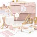 Wooden Doctor Play Set for Toddlers - A Complete Durable Pretend Play Medical Kit for Kids 3-5 with Realistic, Non-Toxic Tools & Carrying Case (Pink)
