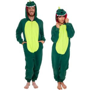 Funziez! Slim Fit Adult Onesie - Animal Costume - Plush Unisex Christmas One Piece Cosplay Suit for Women and Men (Medium, Green Dinosaur)