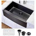 Hotis Black Farmhouse Sink, 33 Inch Black Farm Sink, Gunmetal Black Apron Front Stainless Steel Farmhouse Kitchen Sinks, 33x22 Inch Undermount Single Bowl Workstation 16 Gauge With Dish Grid