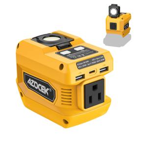 220W Power Inverter Compatible with Dewalt 20V Battery(Battery not Included), DC 20V to AC 110V, 2 USB Ports & 1 Type-C Fast Charging, 400LM LED Work Light