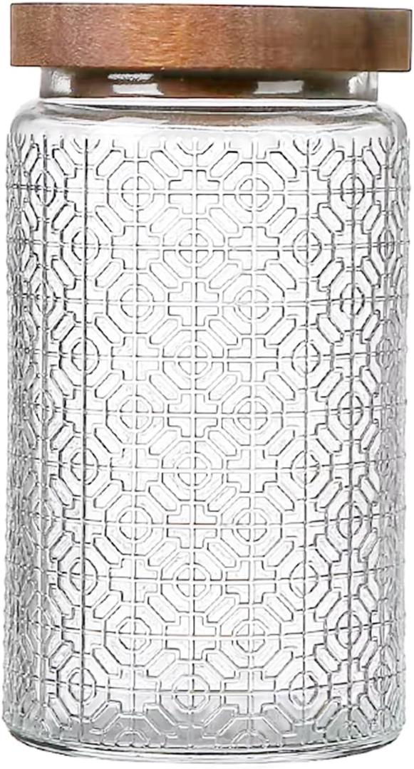 Vintage Glass Jars with Wooden Lids, 34 oz Airtight Glass Food Storage Containers Sets for the Kitchen, Sugar Candy Coffee Cookie Tea Spice Pasta ((34oz)Window flower)