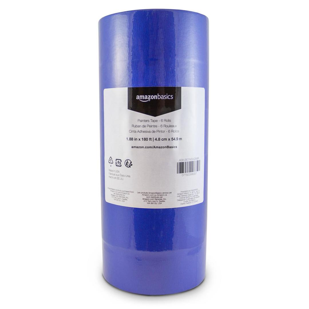 Amazon Basics Blue Painters Tape, 1.88" x 180', Set of 6 Rolls