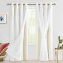 Hiasan Blackout Curtains with Sheer Overlay, Grommet Thermal Insulated Mix & Match Double Layer Window Curtains for Bedroom, Living Room, 2 Drape Panels Sewn with Tiebacks, Ivory, 52W X 84L
