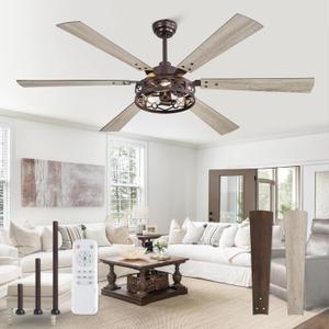 Fanbulous 65 Inch Ceiling Fan with Lights, Farmhouse Caged Ceiling Fans with Remote,Oil Bronze Industrial Ceiling Fans with Quiet Reversible DC Motor, Large Ceiling Fan for Living Room, Bedroom