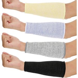 Neer 4 Pair Protective Arm Sleeves for Thin Skin Anti-Cut Burn Resistant Cover Forearm Sleeve for Cooking Construction(Black, Purple, Gray, Beige) (7.9 Inch)