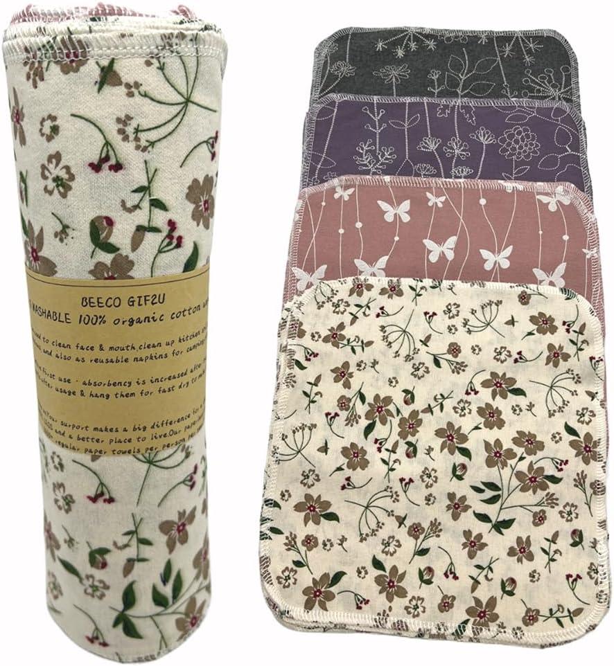 Reusable Paper Towel Rolls 20 Pack,Washable Napkin Cloth Value Set of 4 Colors 20 Pack of Paperless Towel-100% Cotton, Super Soft, Absorbent Made to Last (Blooming)
