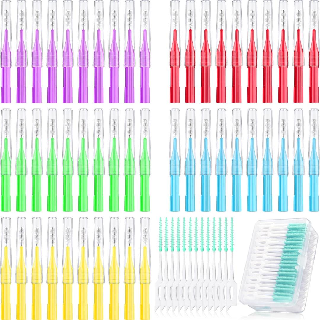 350 Pieces Braces Brush Interdental Brush Floss Brushes, Flosser Toothpick Oral Dental Hygiene Cleaners Soft Gum Picks Brow Brushes Dental Cleaners Tooth Cleaning Tool, Mixed Color