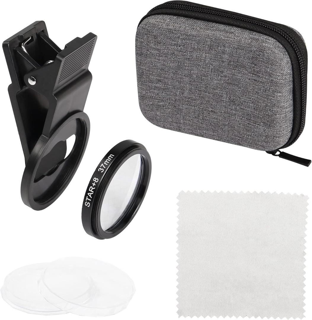 Cell Phone Star Filter Kit YACSEJAO 37mm Star Filter Optical Glass 8 Points Starburst Lens Filter Kit with Canvas Bags and Other Accessories