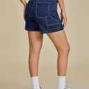 Luvamia Jean Shorts for Women High Waisted Trendy Casual Utility Stretchy Denim Jorts Cutoff Long Shorts with Pockets (Blue, L)