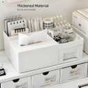Aesthetic Desktop Organizer with 6 Compartments - Multi-functional Desk Storage Box & Tissue Holder, Minimalist White Office Supplies Caddy with Phone Stand & Drawer for Home, Dorm Room, & Vanity.