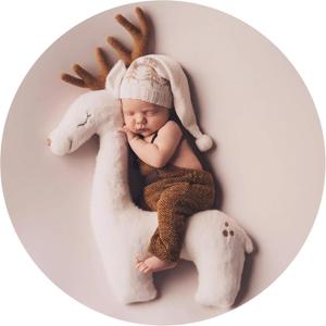 Christmas Creative Elk Posing Pillow Newborn Photography Props Newborn Shooting Elk Antler Pillow Baby Room Decoration Infant Photo Studio Posing Props (Beige)