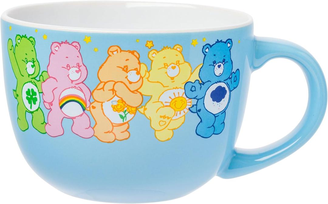 Silver Buffalo Care Bears Ceramic Soup Mug Featuring Good Luck Bear, Cheer Bear, Friend Bear, Funshine Bear, and Grumpy Bear, 24 Ounces