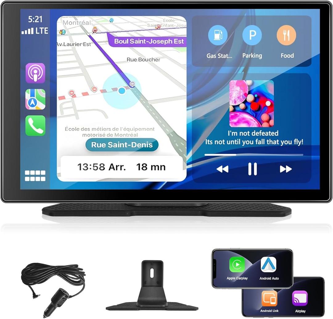 Portable Wireless Apple Carplay Android Auto Screen for Car,9 Inch Touch Screen Car Radio with Bluetooth,Voice Control,Car Paly for All Vehicle