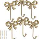 2Pcs Gold Bow Hooks Coat Rack, Wall Mount Coat Hook, Bow Room Wall Decorations, Wall Hook for Hanging Coat, Hat, Jacket (Gold
