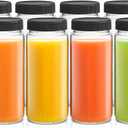 JoyJolt Glass Juice Bottles, 16 oz Glass Bottles with Caps. Set of 8 Juice Containers with Lids for Fridge, and Labels for Juice Jars. Glasses for Juice, Cold Brew Bottles, Smoothie Jars