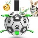 QDAN Dog Soccer Balls Toy with Bell Inside, Outdoor Interactive Toys for Tug of War, Puppy Birthday Gifts, Water Toy, Durable Ropes Squeaky Ball for Small Medium Dogs 6 INCH (Medium Size 2)