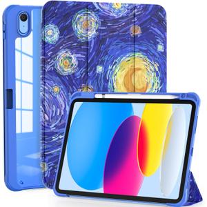 OKP Case for iPad 11th Generation 11-inch (A16) 2025, 10.9'' iPad 10th Gen 2022, Slim Lightweight i Pad 11/10 th Gen Cover with Trifold Stand, Auto Wake/Sleep, Clear PC Back Shell, Starry Night