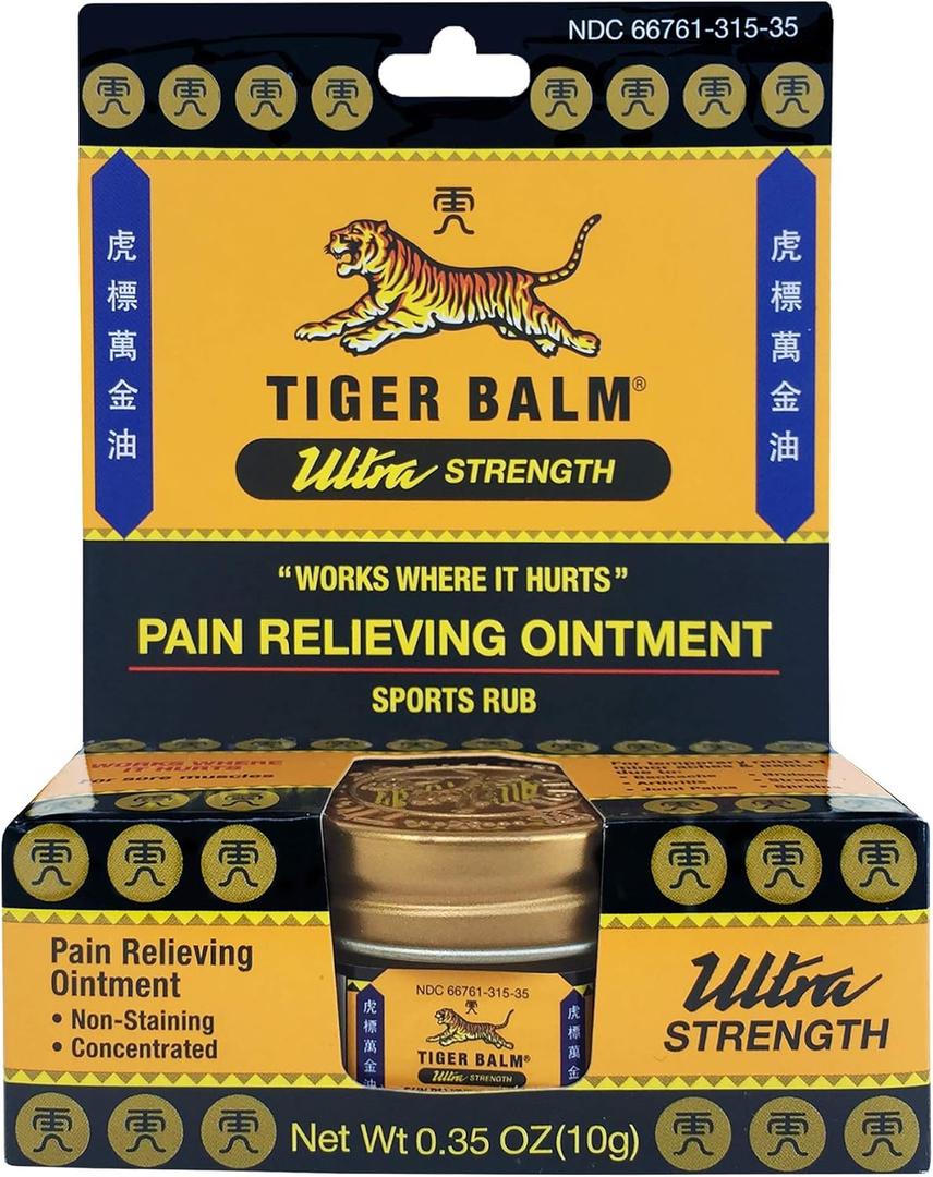 Tiger Balm Pain Relieving Ultra Strength, 10g  Soothing & Ultra Strength Muscle Rub Ointment  Non-Staining Sports Muscle Rub (0.35 Ounce (Pack of 1)) Tiger Balm Pain Relieving Ultra Strength, 10g  Soothing & Ultra Strength Muscle Rub Ointment  Non-Staining Sports Muscle Rub (0.35 Ounce (Pack of 1))