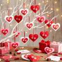 24 Pcs Felt Heart Valentines Day Ornaments Red and White Hanging Ornaments Valentines Flower Tree Decorations for Birthday Holiday Party Door Home Wall Mantel Decor Arts Crafts Gifts