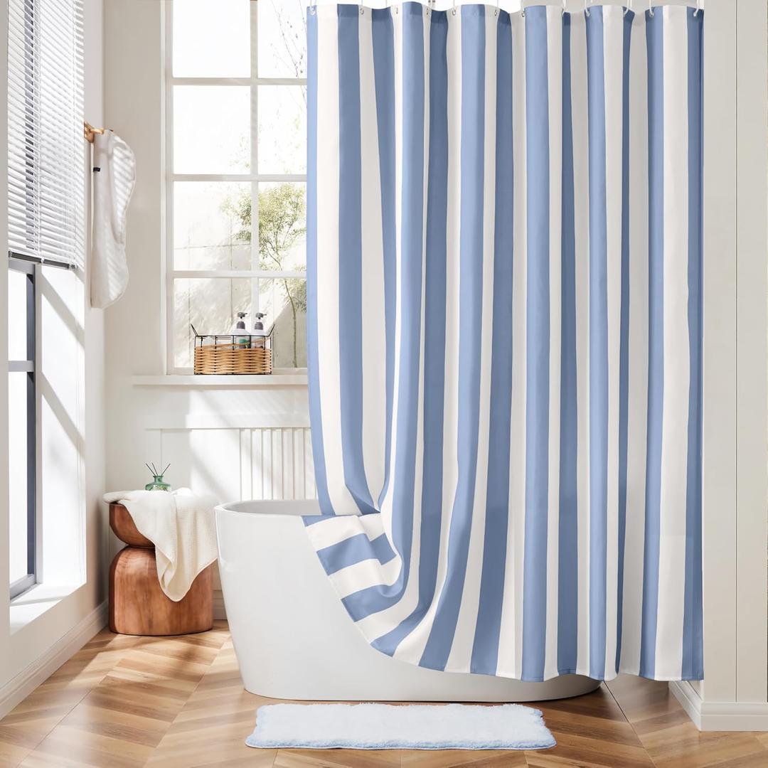 Vertical Striped Blue Shower Curtain, Cute Retro Vintage Blue Stripe Bathroom Shower Curtain, Waterproof Polyester Fabric Modern Bath Curtain for Bathroom 72x72 Inches