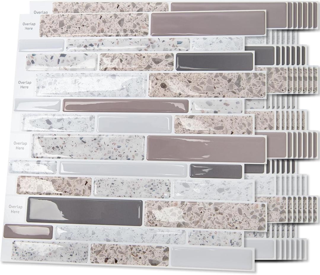 Art3d Backsplash Tile for Kitchen Peel and Stick, 10 Sheets Self-Adhesive Wall Tiles for Kitchen, Bathroom Back Splashes, 12"x12", Terrazzo